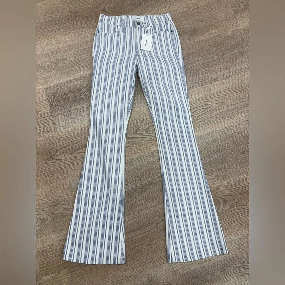 FRAME Le High Flare Jeans 27‎ NWT White Blue Stripe High Rise